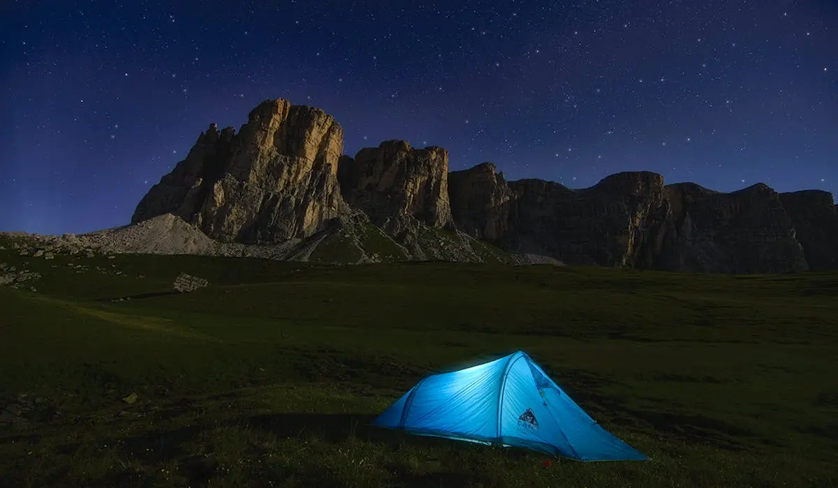 tent camping with blue dome tent