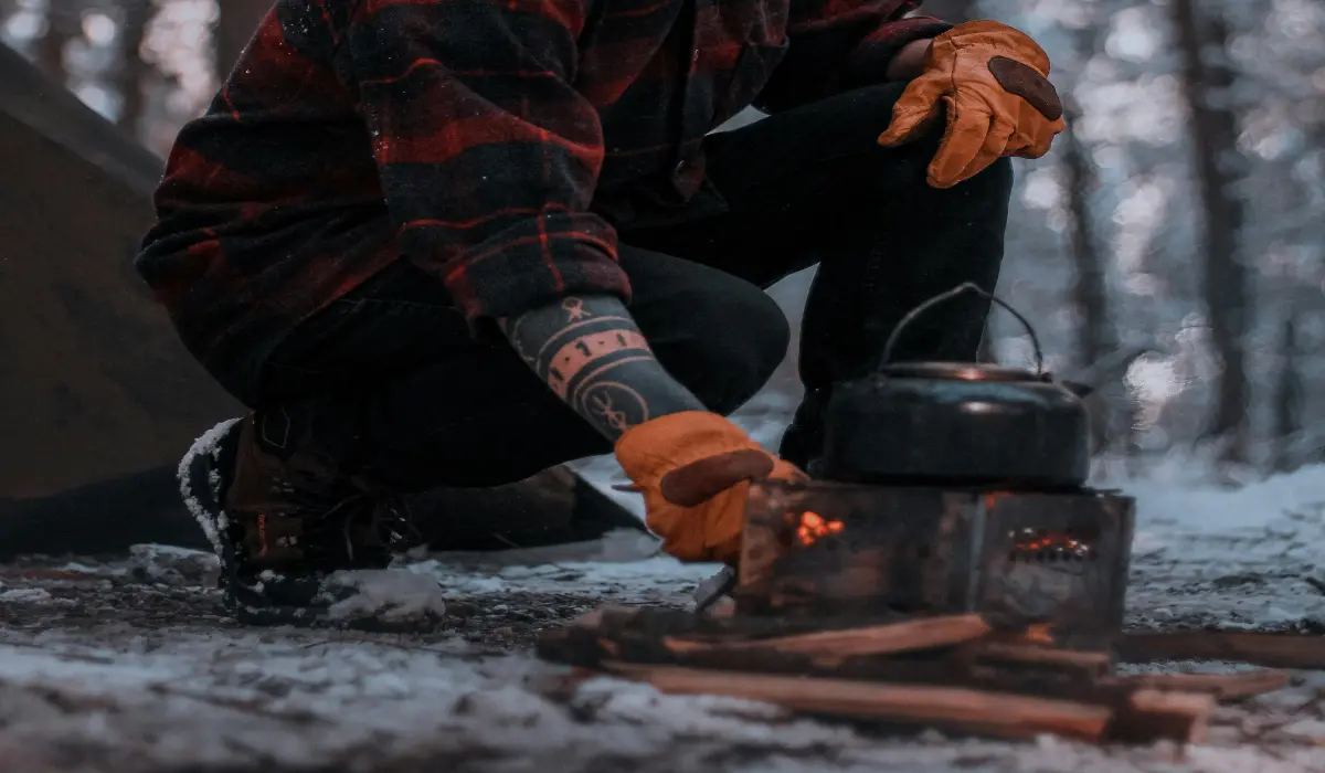 Cooking food winter camping